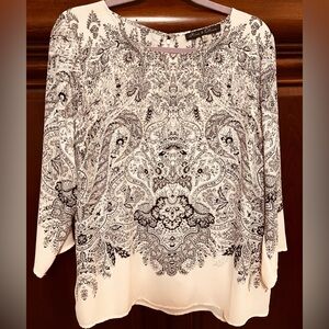 Rose & Olive Black and Cream Paisley Long Sleeve Blouse XL